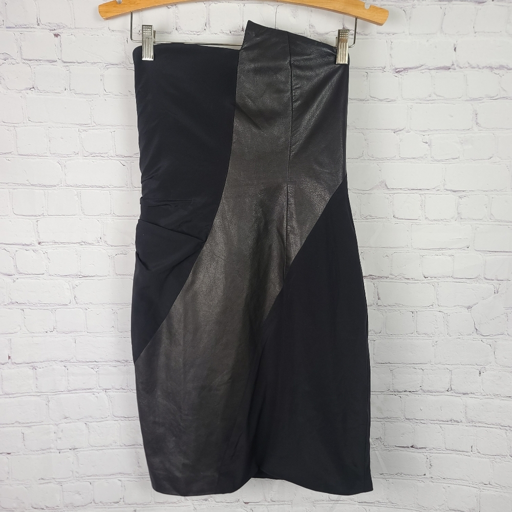 Alice and Olivia Strapless Leather and Silk Dress Sz 6